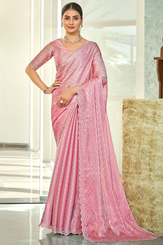 Luxurious Pink Art Silk Fabric Saree