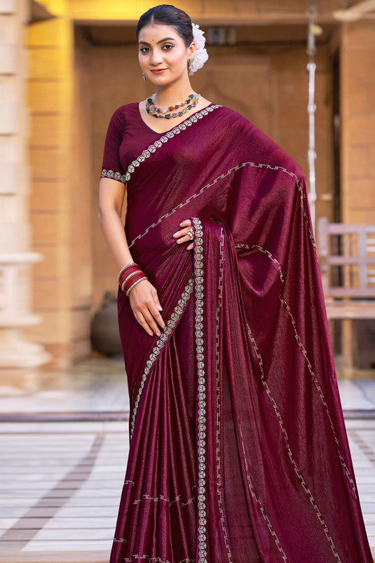 Classic Maroon Color Chiffon Festive Saree