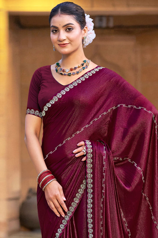 Classic Maroon Color Chiffon Festive Saree