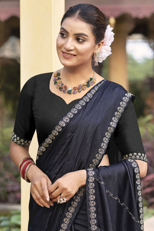 Radiant Navy Blue Color Chiffon Fabric Saree