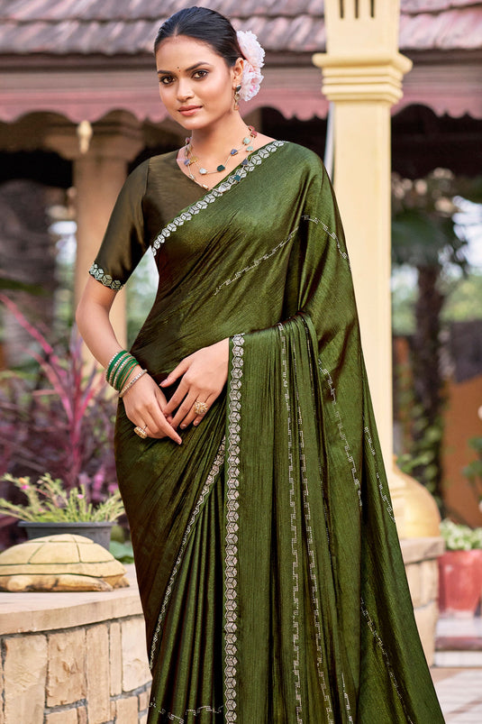 Radiant Green Chiffon Stylish Saree