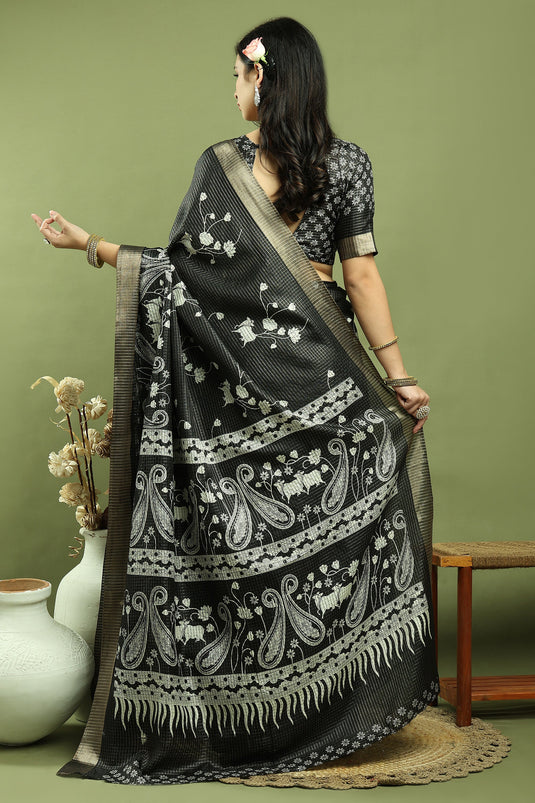 Radiant Black Art Silk Stylish Saree