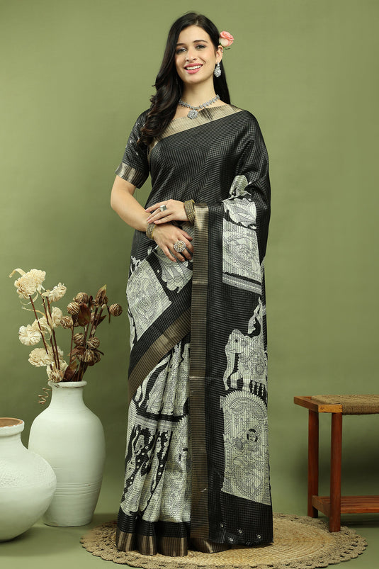 Lovely Black Art Silk Traditional Festive Wear Saree