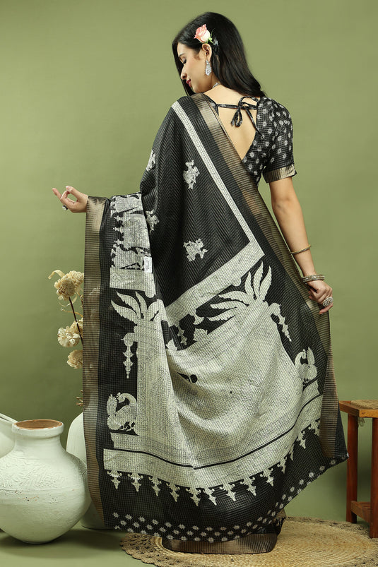 Art Silk Traditional Saree In Black Color