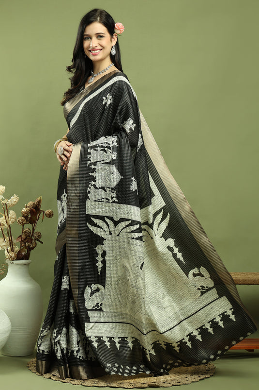 Art Silk Traditional Saree In Black Color