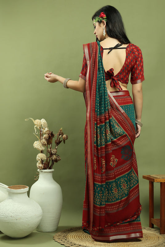 Stunning Teal Art Silk Saree For Festive Wear