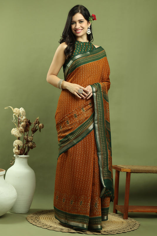 Exquisite Mustard Color Art Silk Festive Wear Saree