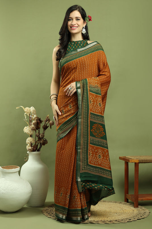 Exquisite Mustard Color Art Silk Festive Wear Saree