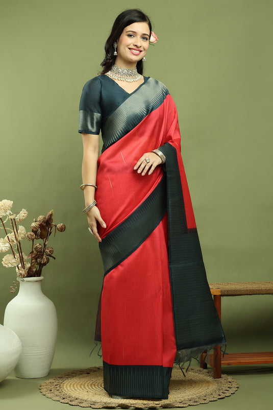 Stunning Red Art Silk Fabric Saree