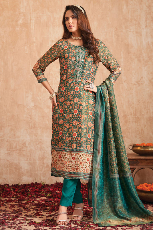 Festive Wear Digital Print Salwar Suit In Tissue Fabric