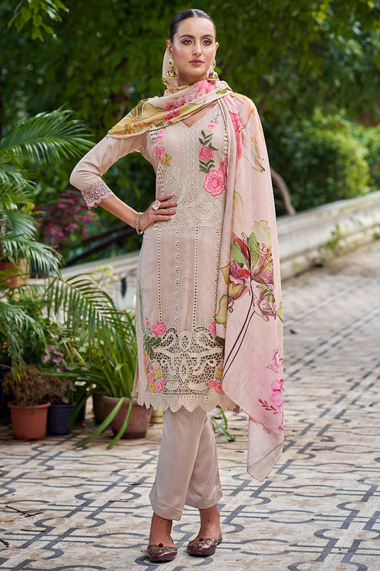 Function Wear Beige Color Suit In Muslin Fabric