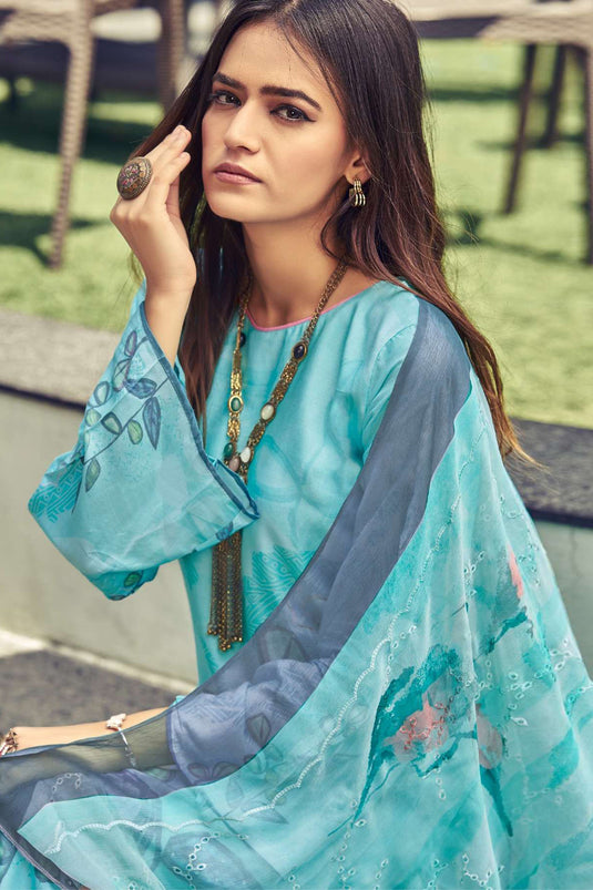 Sky Blue Fancy Printed Casual Salwar Kameez