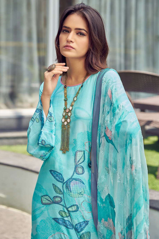 Sky Blue Fancy Printed Casual Salwar Kameez