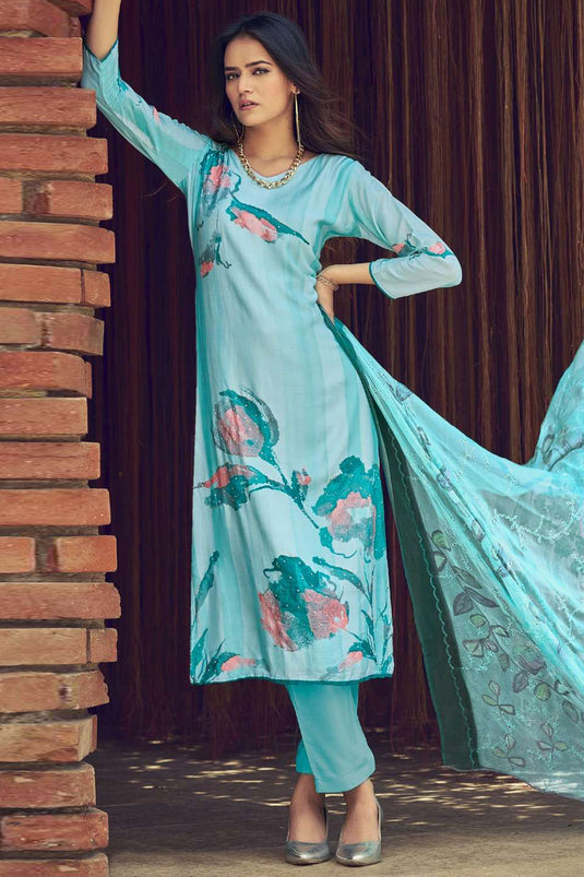 Sky Blue Casual Printed Salwar Kameez