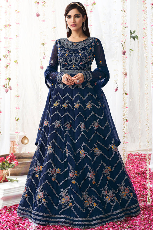 Navy Blue Net Embroidery Work Anarkali Salwar Suit