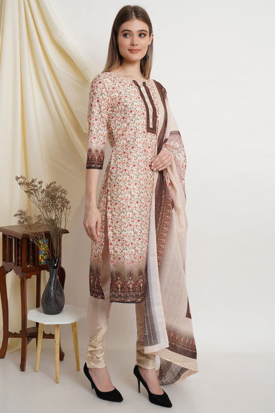 Cream Casual Printed Salwar Suit