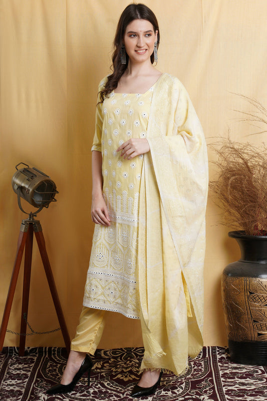 Yellow Cotton Embroidery Salwar Kameez