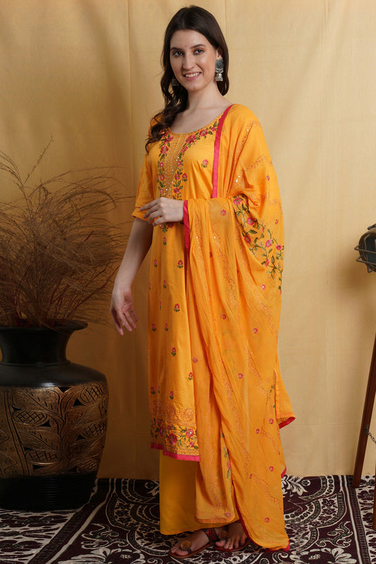 Orange Cotton Casual Palazzo Salwar Suit