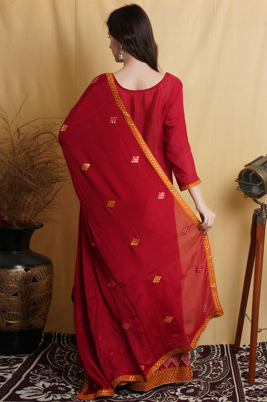 Red Color Sharara Style Palazzo Salwar Suit