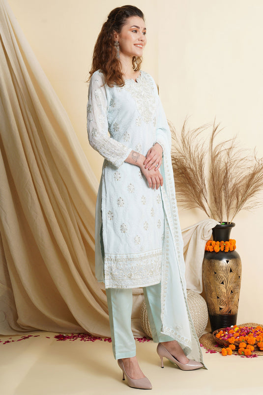 Sky Blue Georgette Function Wear Dress