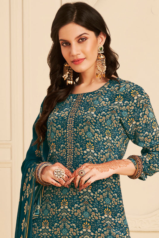 Navy Blue Crepe Printed Casual Patiala Salwar Kameez