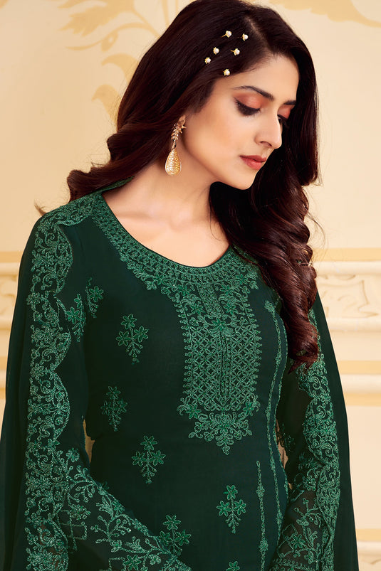 Green Georgette Embroidery Wedding Wear Salwar Kameez