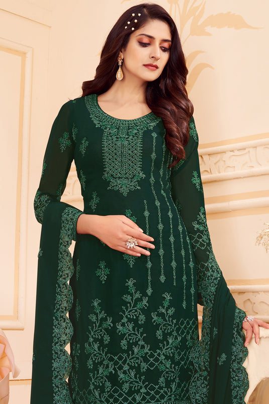 Green Georgette Embroidery Wedding Wear Salwar Kameez