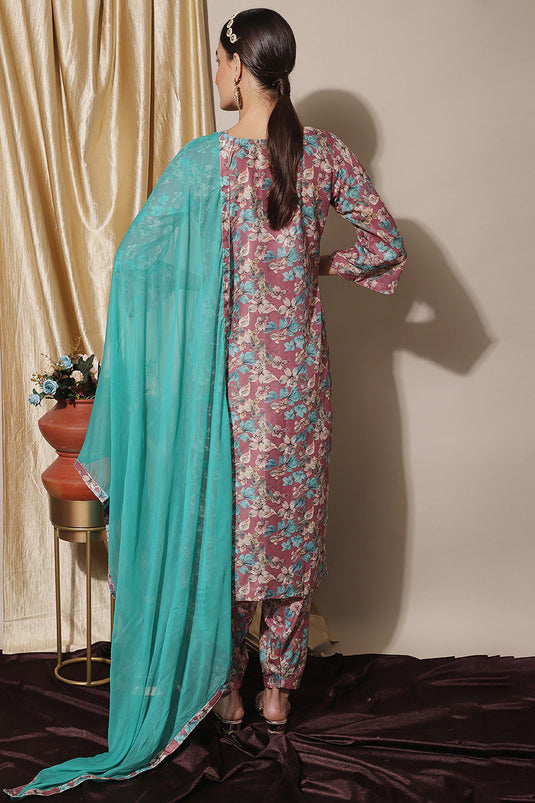 Pink Muslin Printed Casual Salwar Kameez