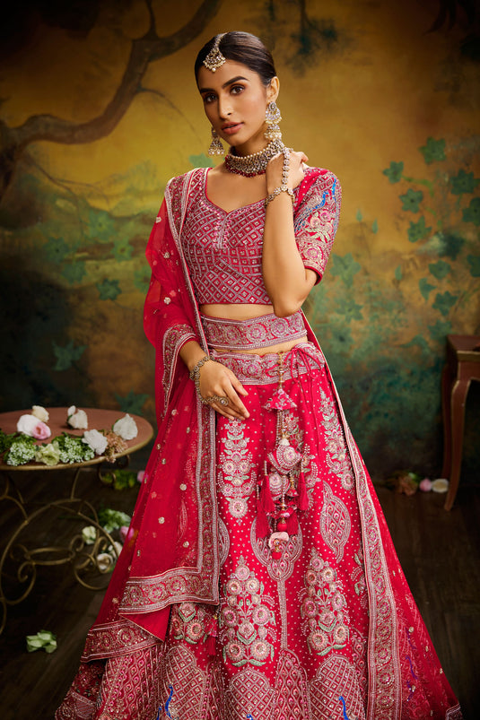 Red Silk Designer Lehengas Choli In With Embroidery Work