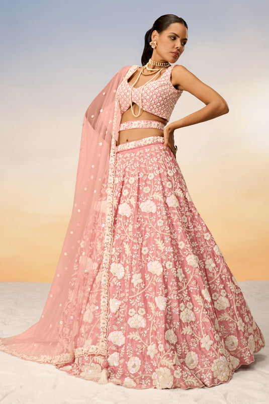 Georgette Fabric Pink Occasion Wear Sequins Work Lehenga Choli