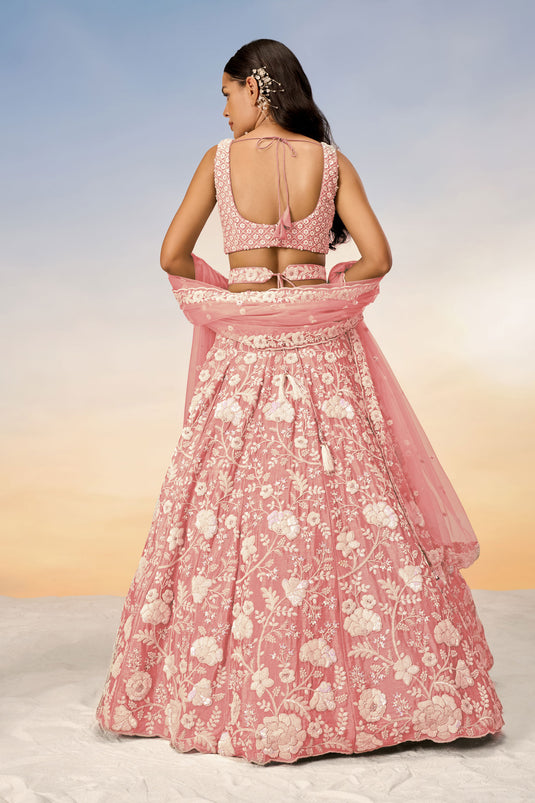 Georgette Fabric Pink Occasion Wear Sequins Work Lehenga Choli