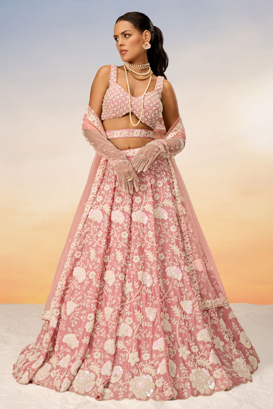 Georgette Fabric Pink Occasion Wear Sequins Work Lehenga Choli