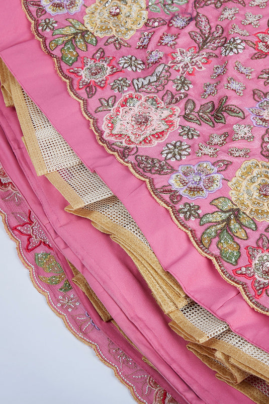 Pink Sequins Work Chiffon Silk Lehenga With Riveting Blouse