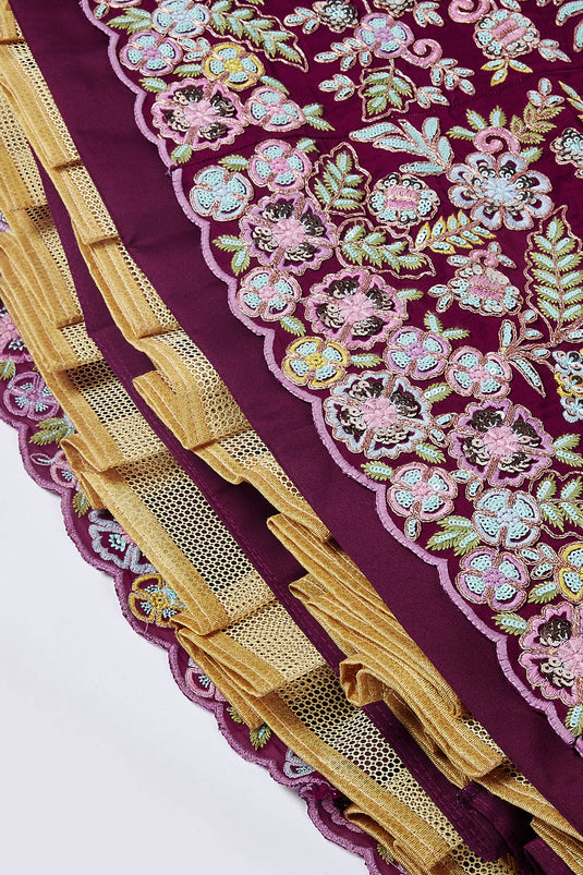 Sequins Work Occasion Wear Lehenga Choli In Burgundy Georgette Fabric