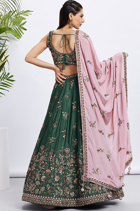 Sequins Work Green Chiffon Reception Wear Lehenga Choli