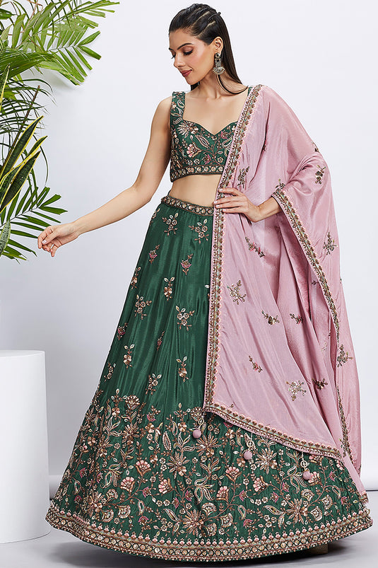 Sequins Work Green Chiffon Reception Wear Lehenga Choli