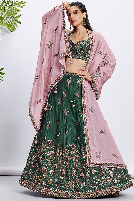 Sequins Work Green Chiffon Reception Wear Lehenga Choli