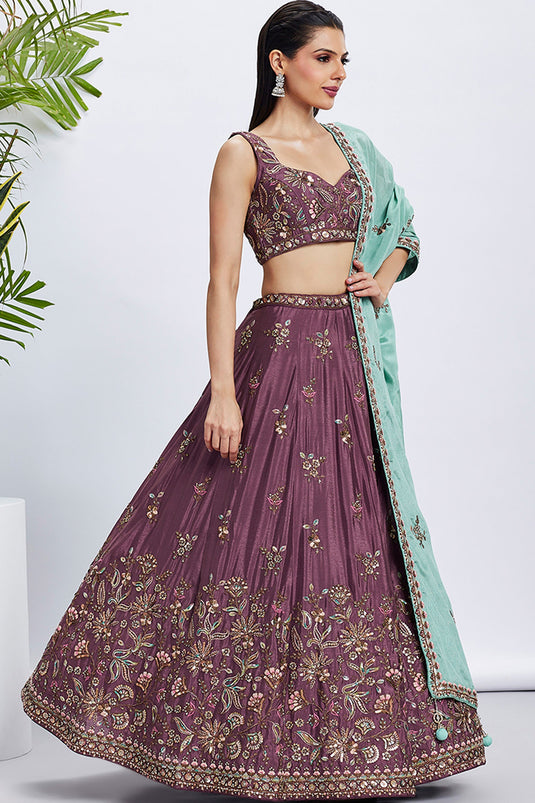 Chiffon Pink Sangeet Wear 3 Piece Sequins Work Lehenga With Enigmatic Blouse