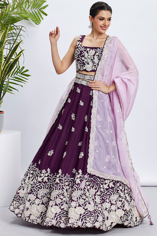 Sequins Work On Purple Georgette Fabric Occasion Wear Lehenga Choli