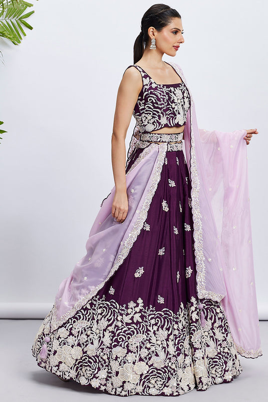 Sequins Work On Purple Georgette Fabric Occasion Wear Lehenga Choli