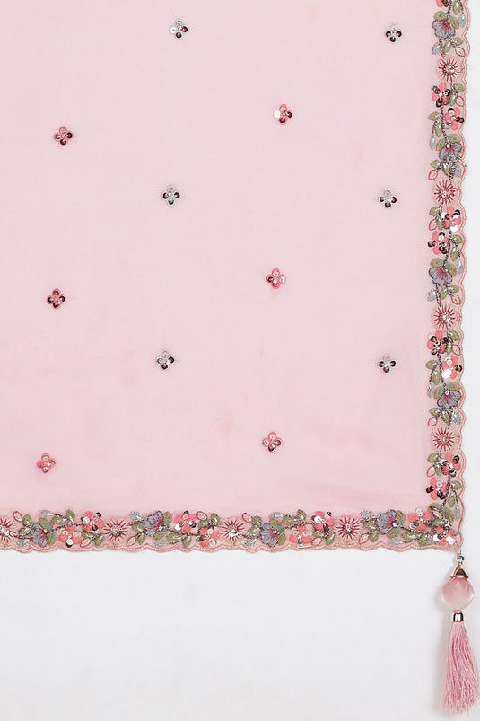 Engaging Pink Color Georgette Fabric Sequins Work Lehenga Choli