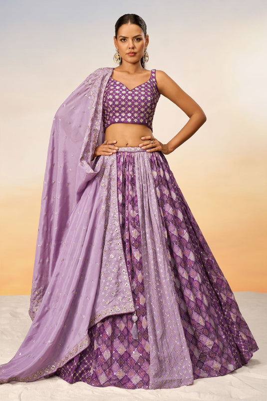 Chiffon Purple Designer Lehenga With Sequins Work And Mesmeric Blouse