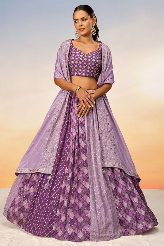 Chiffon Purple Designer Lehenga With Sequins Work And Mesmeric Blouse