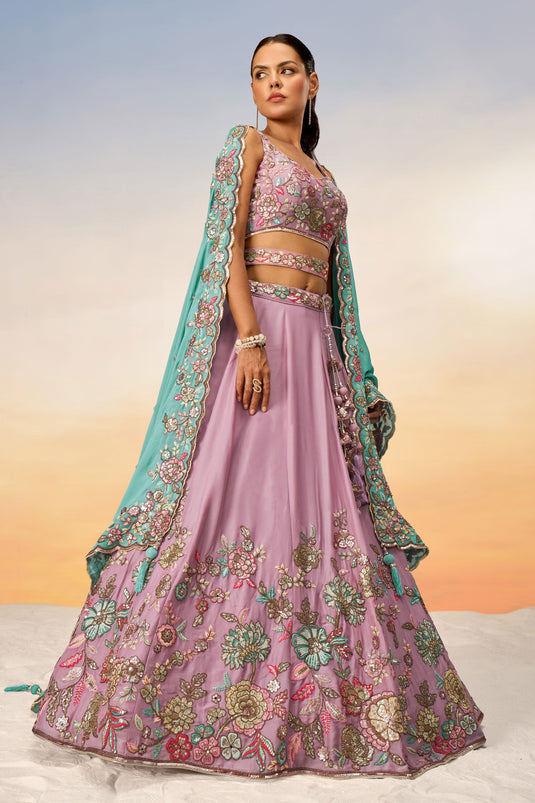 Tempting Georgette Fabric Lavender Color Wedding Wear Lehenga Choli With Sequins Work