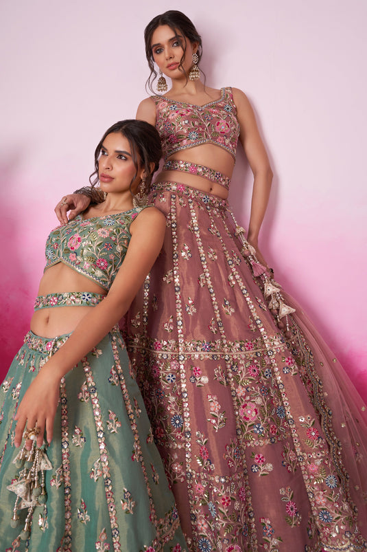 Net Fabric Pink Designer 3 Piece Lehenga Choli With Sequins Work Designs