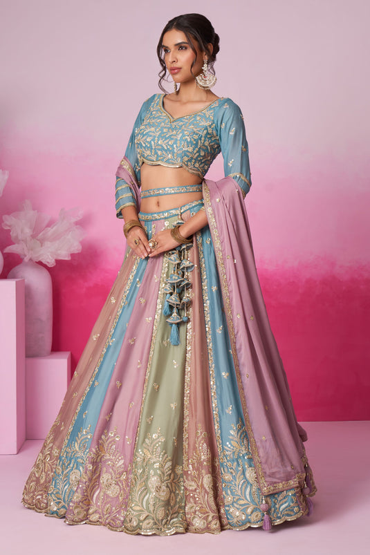 Georgette Fabric Bridal Lehenga Choli With Sequins Work In Multi Color