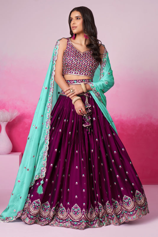 Sequins Work On Burgundy Georgette Fabric Occasion Wear Lehenga Choli