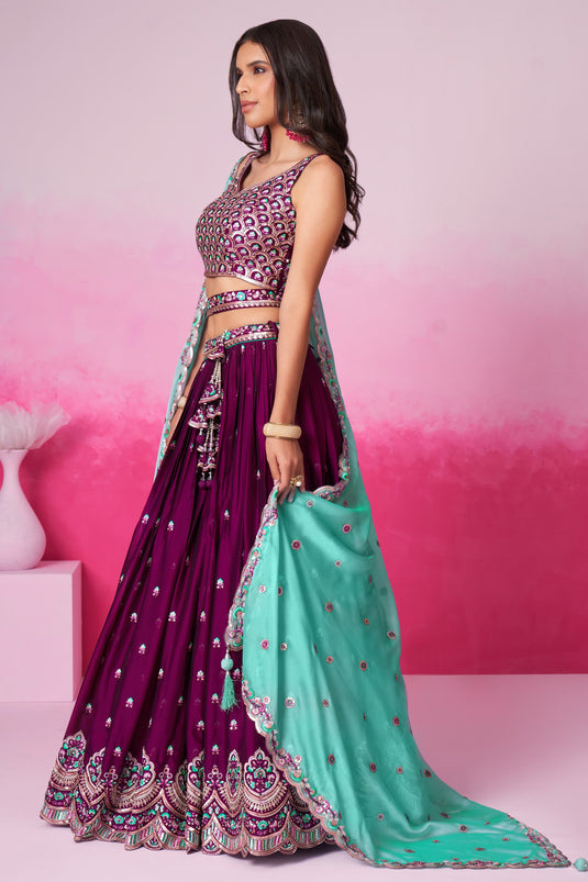 Sequins Work On Burgundy Georgette Fabric Occasion Wear Lehenga Choli