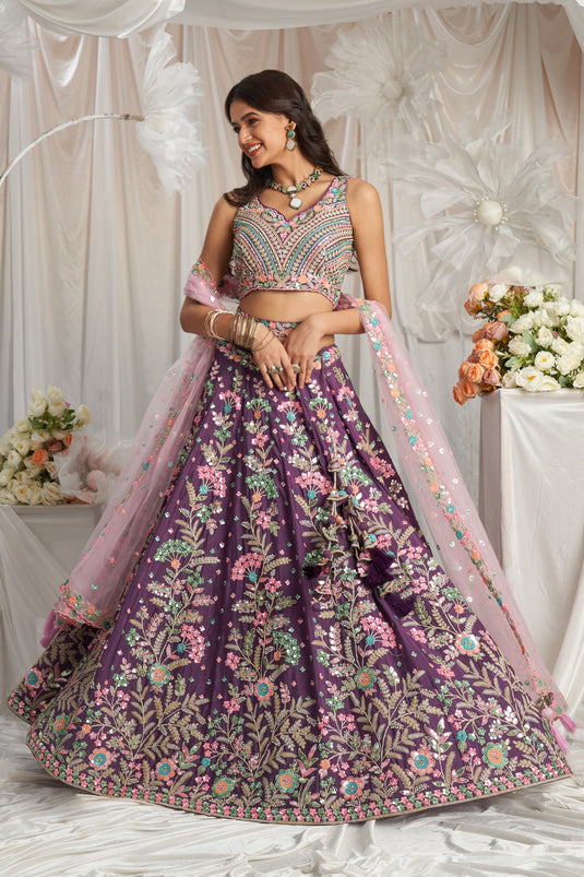 Bedazzling Purple Sangeet Wear Trendy Lehenga Choli