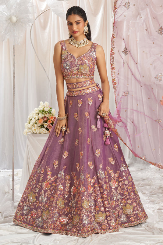 Lavender Thread Embroidery Trendy Lehenga Choli